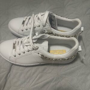 Nine West White Sneakers with Gold Chain Detail